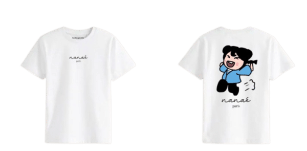 t-shirt blanc Anaé est joyeuse dos motif